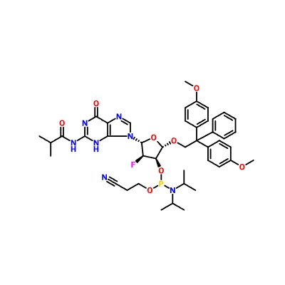 CAS 144089-97-4|5'-O-[Bis(4-metoksifenil)fenilmetil]-2'-deoksi-2'-fluoro-N-(2-metil-1-oksopropil) gvanozin 3'-[2-cianoetil N,N-bis(1-metiletil)fosforamidit]